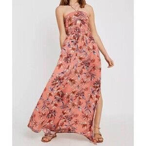 Intimately Free People One Step Ahead Floral Print Maxi Halter Size Small Pink